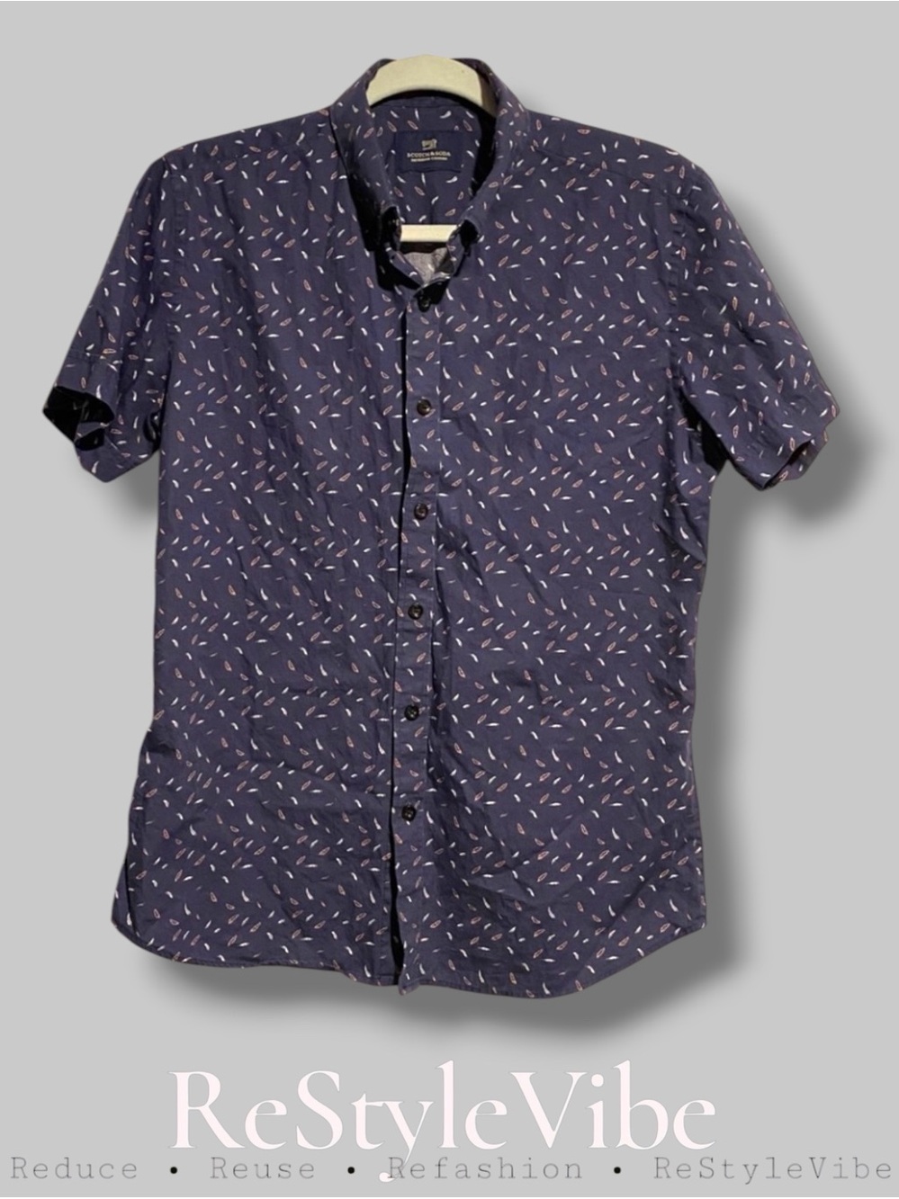 SCOTCH & SODA Boys Size L Large Button Down Shirt Short Sleeve Feather Pattern